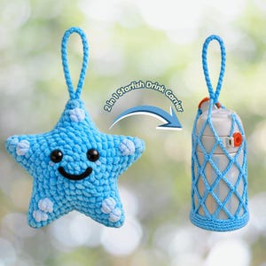 Patrón PDF de portabotellas de agua de ganchillo con forma de estrella de mar (descarga digital)