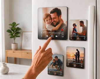 Gepersonaliseerde koelkastmagneet muziek, aangepaste foto- en liedmagneet, speel liedje muziekdoos, cadeau voor papa, vaderdagaandenken