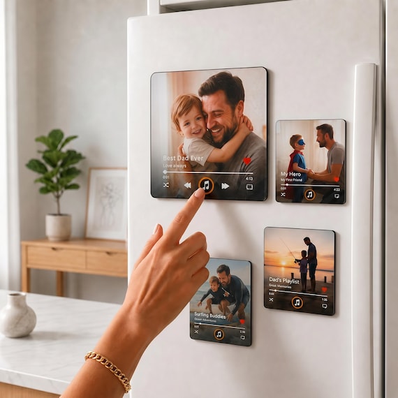 Personalized Music Fridge Magnet, Custom Photo & Song Magnet, Play Song Music Box, Gift for Dad, Father's Day Keepsake