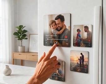 Personalized Music Fridge Magnet, Custom Photo & Song Magnet, Play Full Song Music Box, Gift for Dad, Father's Day Keepsake
