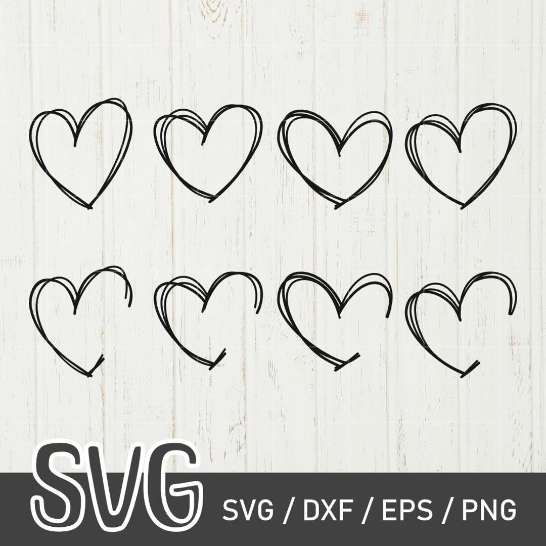 Hand Drawn Heart SVG Bundle, Doodle Sketch, Valentine's Day (digital ...