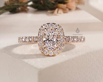 Anillo de compromiso ovalado de tres piedras con diamantes cultivados en laboratorio – Alianza de boda de filigrana estilo art déco