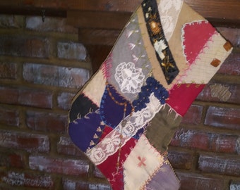 Stocking from antique crazy quilt