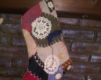 Stocking created from antique crazy quilt