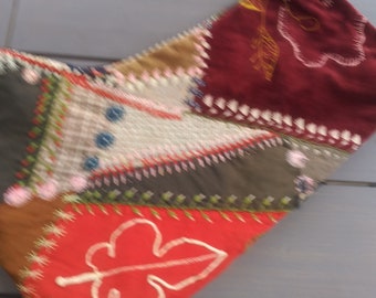 Christmas stocking #3 from antique crazy quilt with beautiful stitching