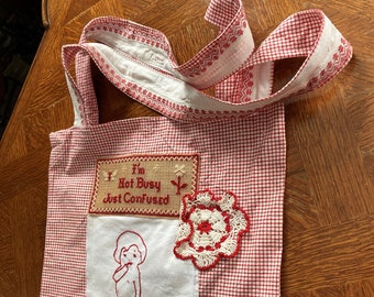 Red White Tote Bag Using All Antique And Vintage Textiles.  OOAK.