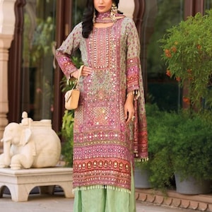 Designer Chinon Silk Salwar Suit: Multicolor Digital Print, Mirror Work Embroidery (Festive Occasion)