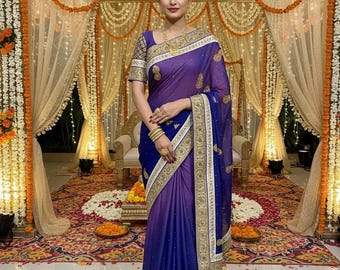 Heritage Silk Saree – Hand-Embroidered Crystals, Zari Work, Indian Bridal Wear