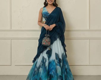 Floral Print Jimmy Organza Silk Lehenga Choli, Trendy Party Wear Lehenga, Designer Indian Wedding Outfit, Festive Floral Lehenga