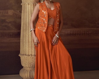 Orange Chinon Silk Embroidered Party Lehenga Set – Designer Ethnic Outfit