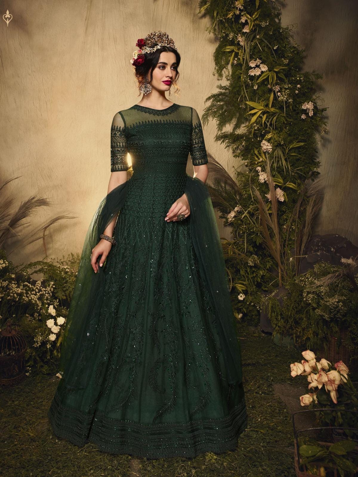 Emerald Green Anarkali - Etsy