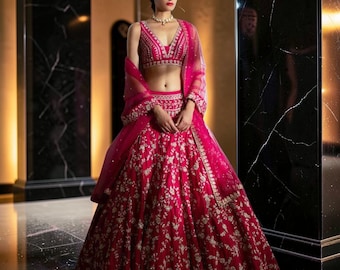 Pink Faux Georgette Heavy Embroidery Lehenga Choli With Net Dupatta, Designer Indian Wedding Lehenga, Bridal Party Wear Ethnic Outfit