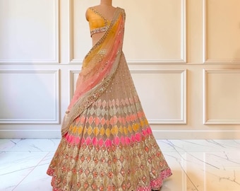 Multi Colored Butterfly Net Lehenga Choli, Mirror Work Designer Lehenga, Indian Wedding Wear, Colorful Festive Chaniya Choli