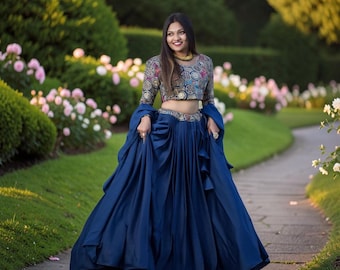 Regal Blue Designer Lehenga Choli with Dupatta, Party Wear Indian Lehenga Set, Blue Wedding Outfit, Festive Ethnic Wear for Women