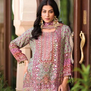 Designer Chinon Silk Salwar Suit: Multicolor Digital Print, Mirror Work Embroidery (Festive Occasion)