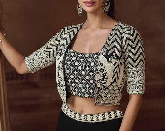 Black Chinon Silk Embroidered Lehenga Set – Party Wear Layered Ethnic Outfit