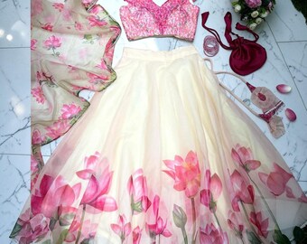 Off White Digital Printed Lehenga Choli, Designer Indian Lehenga, Printed Wedding Wear, Festive Party Wear, Traditional Ethnic Outfit