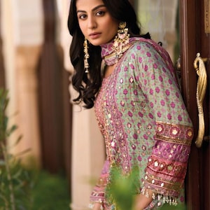 Designer Chinon Silk Salwar Suit: Multicolor Digital Print, Mirror Work Embroidery (Festive Occasion)