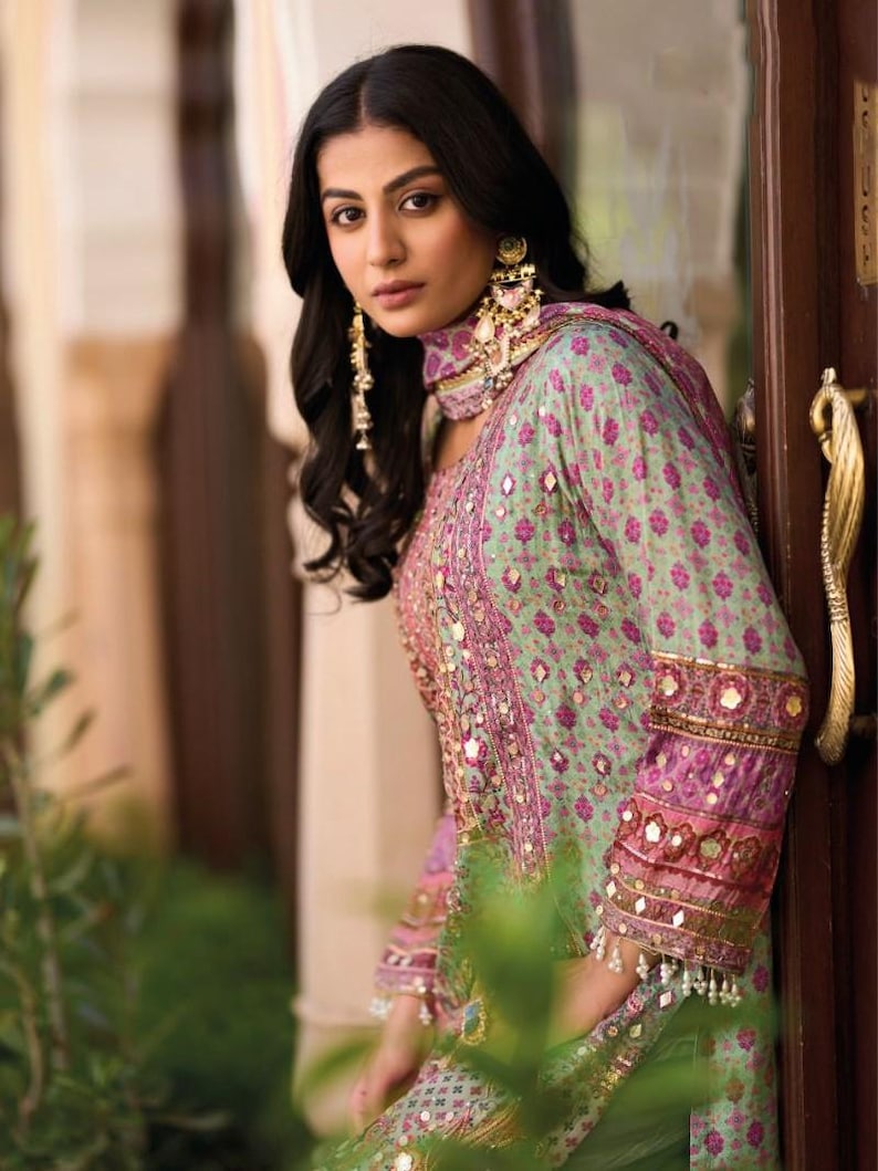 Designer Chinon Silk Salwar Suit: Multicolor Digital Print, Mirror Work Embroidery (Festive Occasion)