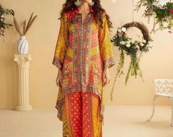 Designer Crepe Silk Salwar Suit – Multicolor Mirror Work Kurta, Palazzo, Wedding Wear