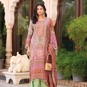 Designer Chinon Silk Salwar Suit: Multicolor Digital Print, Mirror Work Embroidery (Festive Occasion)
