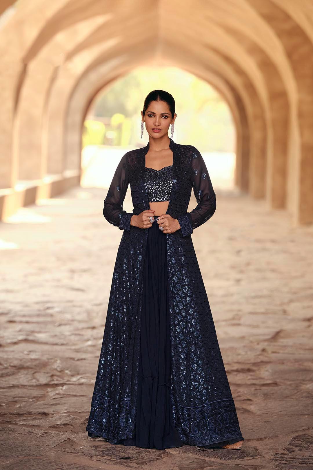indo western dress blue Royal Blue sequence lehriya Indo western Dress – Kuberakshi