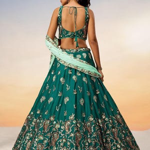 Teal Pure Georgette Lehenga Choli | Embroidered Sequin Work Wedding & Party Wear Lehenga