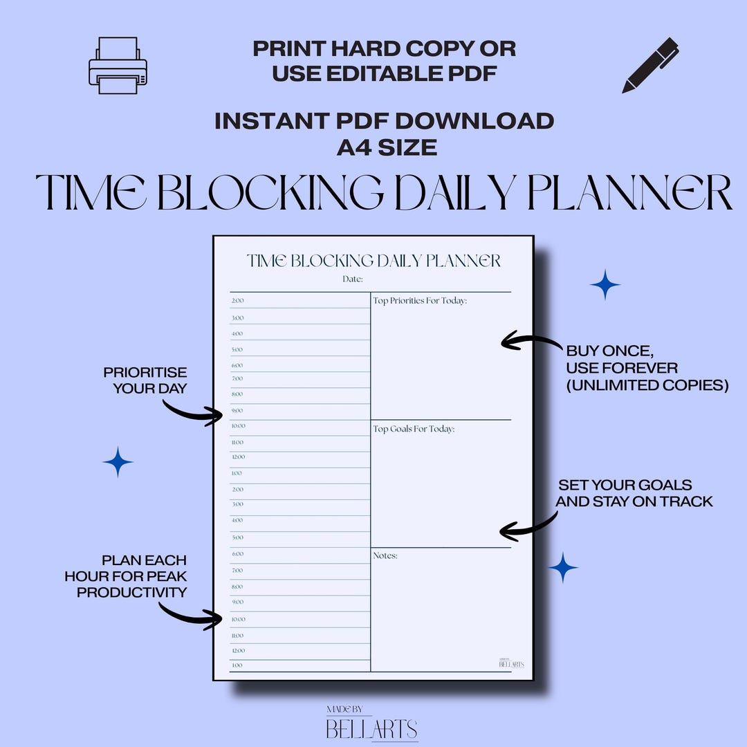 Time Block Daily Planner Printable PDF | Be Organised & Productive ...