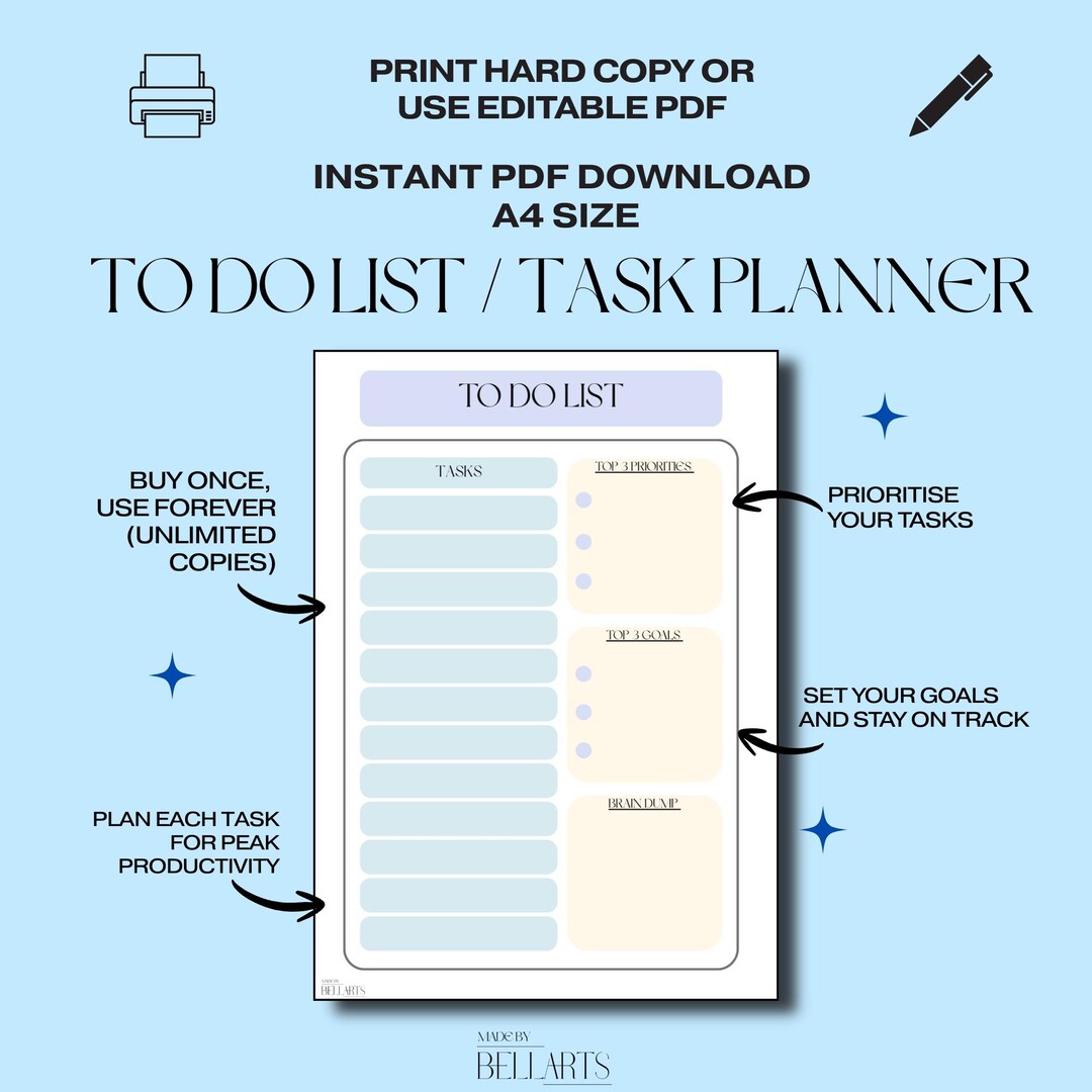 To Do List / Task Planner Printable PDF | Stay Organised & Productive ...
