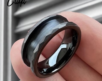 Black Tungsten Ring Blank: Polished Beveled Edges, Comfort Fit, DIY Jewelry Making Core