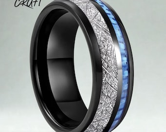 Black Tungsten Ring with Carbon Fiber Inlay – Men Women Wedding Band Anniversary Jewelry