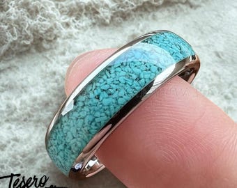 Turquoise Inlay Tungsten Carbide Ring: Polished Comfort Fit Band
