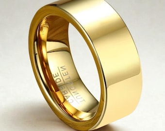 Gold Tungsten Carbide Wedding Band: Unisex, High-Polish Ring