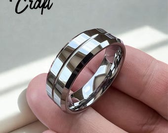 Beveled Polished Tungsten Carbide Ring: Comfort Fit Wedding Band, Silver Color Timeless Jewelry