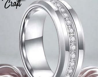 Tungsten Carbide Eternity Ring with Cubic Zirconia – Unisex High Polish Band