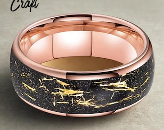 Black Sandblasted Tungsten Ring with Rose Gold Foil Inlay – Wedding Band