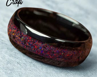 Men's Galaxy Abalone Shell Ring, Tungsten Carbide Inlay Wedding Band Jewelry
