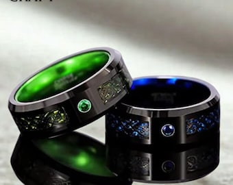 Tungsten Celtic Dragon Ring with Cubic Zirconia Inlay – Black, Blue, Green, Red