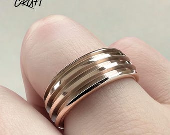 Rose Gold Tungsten Ring: Treble Groove Inlay Blank, Comfort Fit Band Jewelry Craft Supplies