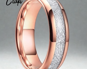Tungsten Ring with Imitated Meteorite Inlay – Unisex Wedding Band, Anniversary Statement Jewelry