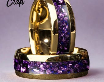 Tungsten Nebula Ring with Purple Crystal Inlay: Wedding Band Engagement Promise