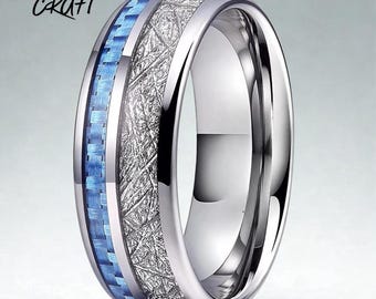 Tungsten Carbon Fiber Inlay Ring: Modern Wedding Band, Anniversary Statement Piece