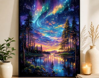 Kit de peinture diamant Aurora, art diamant 5D à perles complètes, paysage, toile aurores boréales, mosaïque à faire soi-même, perles carrées et rondes