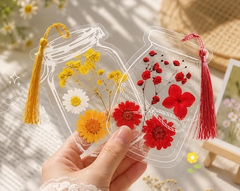 Kit de bricolage pour marque-page fleurs pressées | Ensemble d'autocollants transparents à pampilles