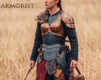 Kvinnlig rustning Medeltida riddare Stålkyrass med Pauldroner l Cosplay och lajvkostym l Paladinrustning