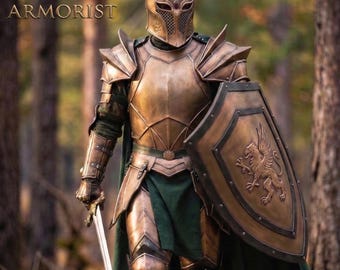 Fantasy Knight Full Rustning Set | Paladin Cosplay Kostym | LARP Plate Rustning med Griffinsköld | Renässansmässoutfit