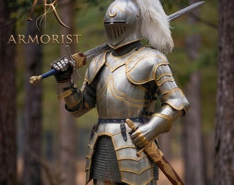 Medeltida riddarrustning | Bärbar plåtrustning | Fantasy Paladin Cosplay | LAJP-kostym