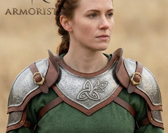 Elven Lady Shoulder Pauldrons Gorget | Cosplay Dam LARP Läder & Stål Medeltida Axelrustning