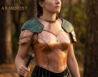 Kvinnlig fantasirustning hamrad pauldron | Medeltida harnesk för kvinnor | LARP krigardräkt, Ren Faire Cosplay