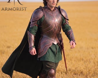 Elvfantasirustningsset LARP Cosplay-kostym | 18-gauge stålkyrass, ryggstöd och skövlar | Handgjord skogsalvkrigarkostym